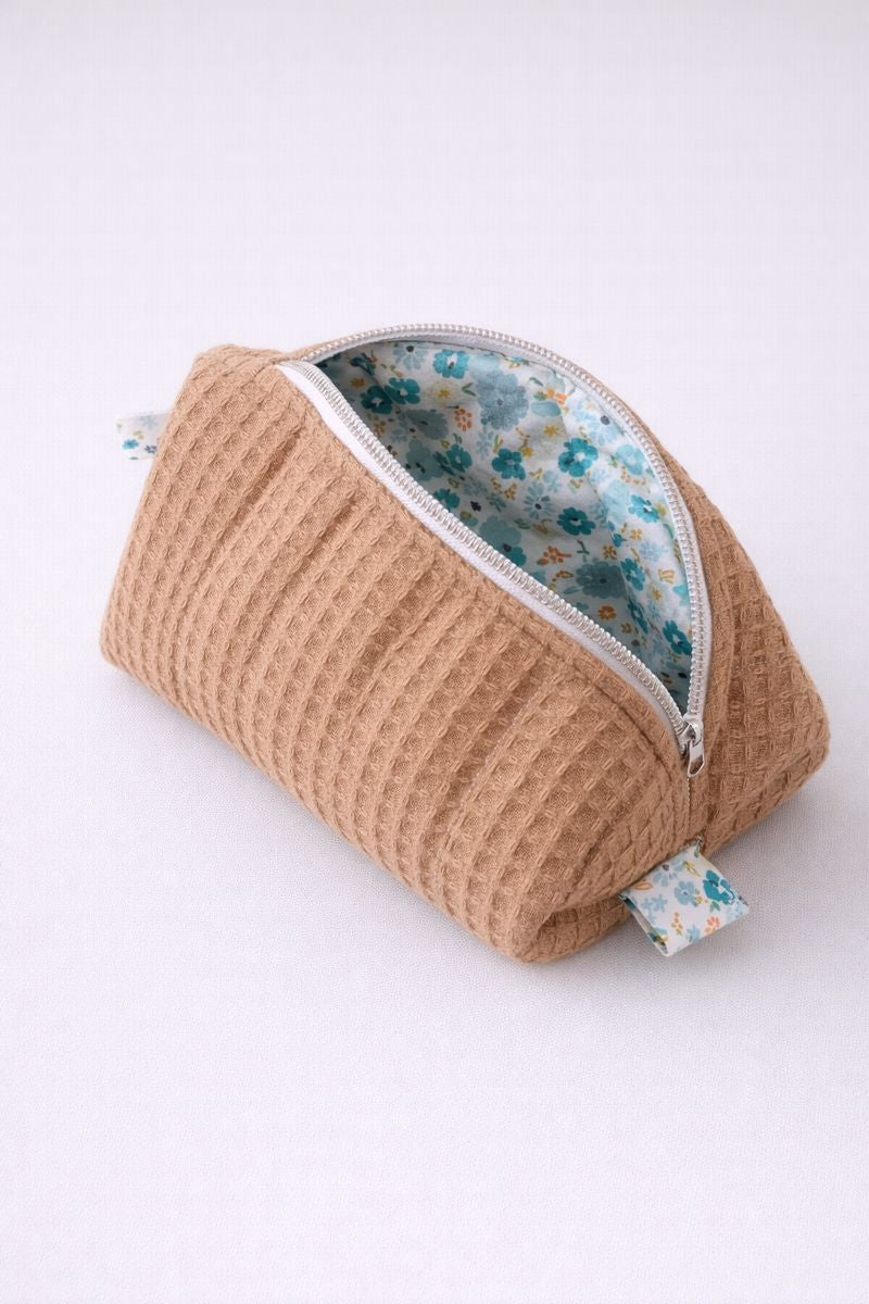 Beige Quilted Makeup / Cosmetic Bag