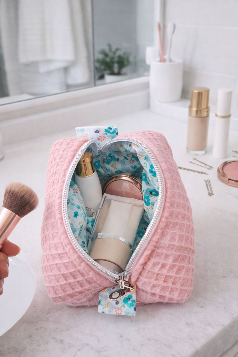 Pink Quilted Makeup / Cosmetic Bag