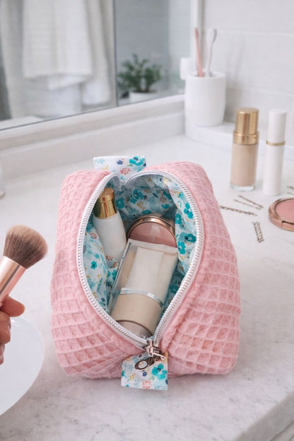 Pink Quilted Makeup / Cosmetic Bag
