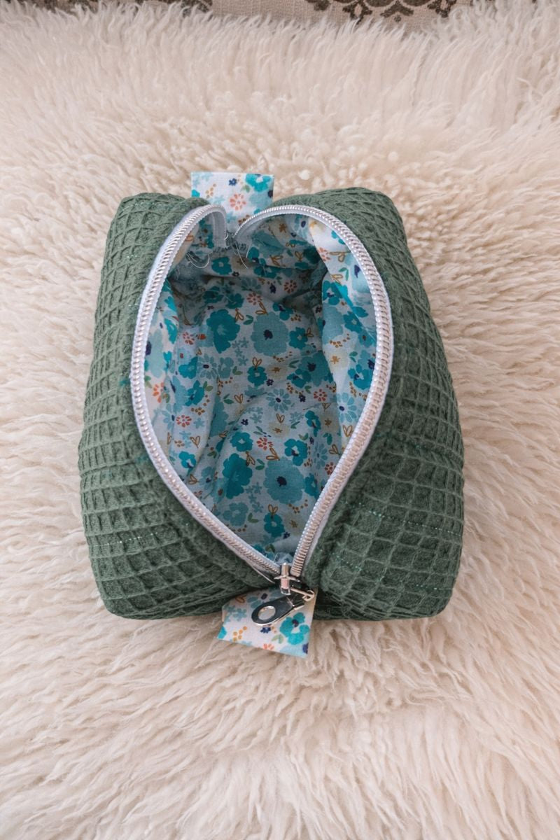 Antique Green Quilted Makeup / Cosmetic Bag