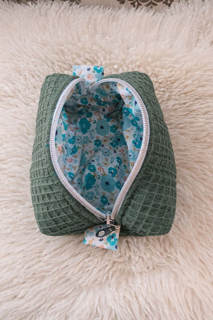 Antique Green Quilted Makeup / Cosmetic Bag