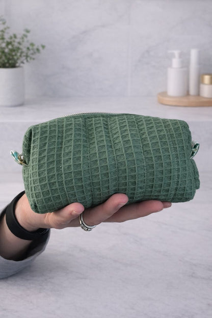 Antique Green Quilted Makeup / Cosmetic Bag