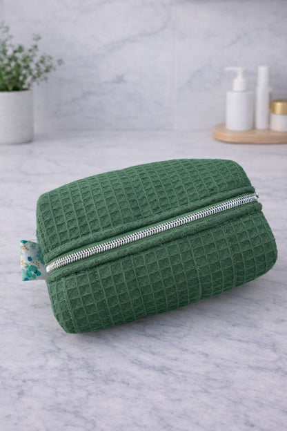 Antique Green Quilted Makeup / Cosmetic Bag