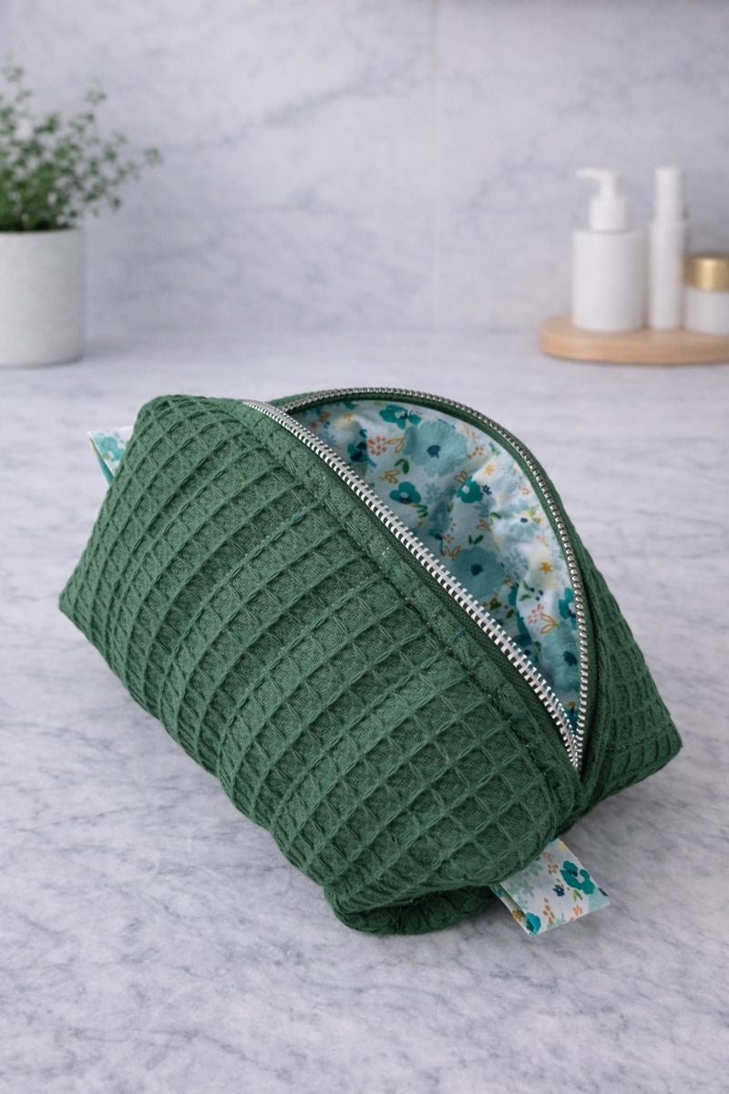 Antique Green Quilted Makeup / Cosmetic Bag