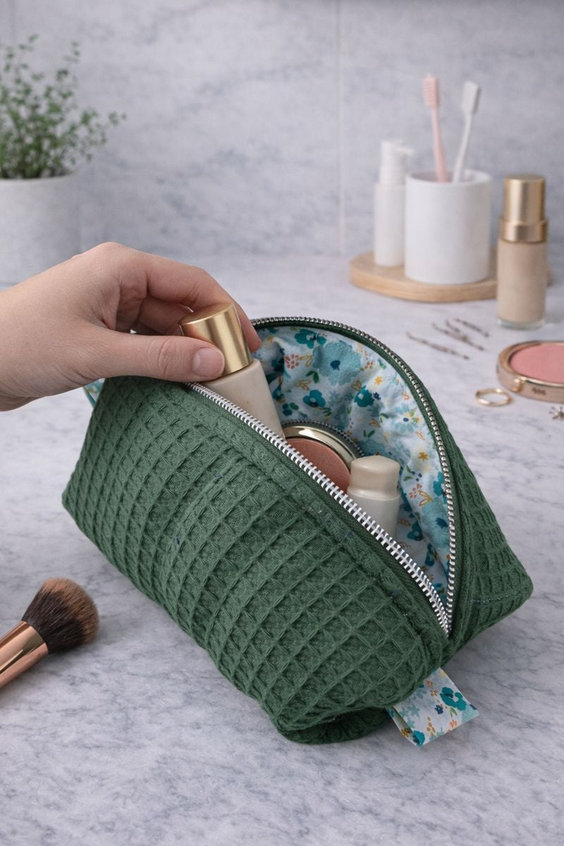 Antique Green Quilted Makeup / Cosmetic Bag