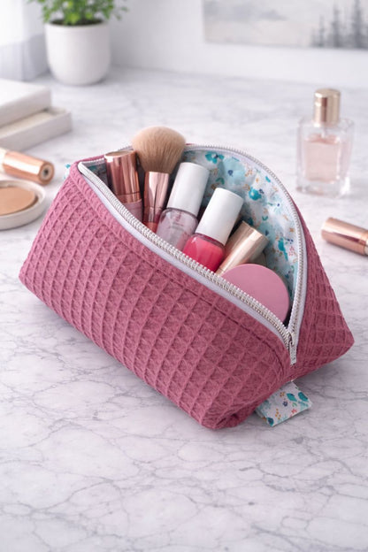 Magenta Quilted Makeup / Cosmetic Bag