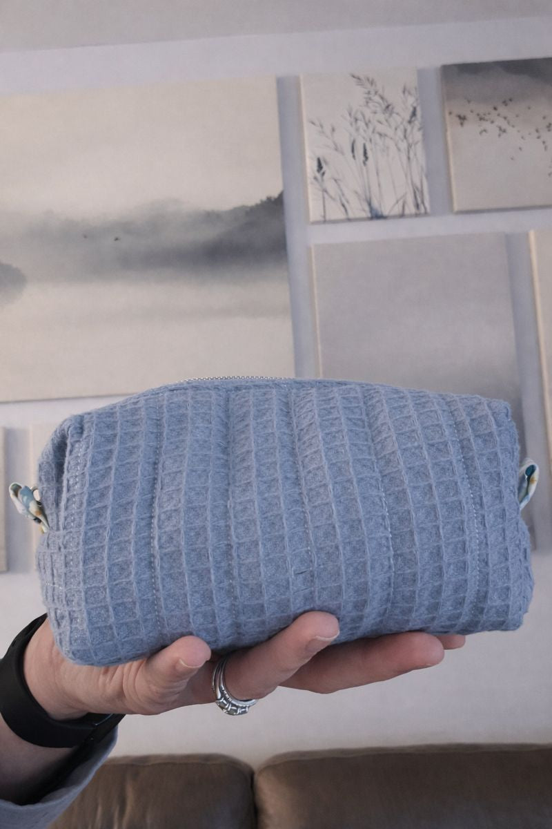 Dusty Blue Quilted Makeup / Cosmetic Bag
