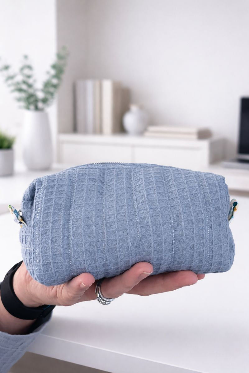 Dusty Blue Quilted Makeup / Cosmetic Bag