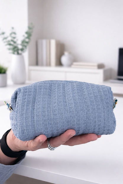 Dusty Blue Quilted Makeup / Cosmetic Bag
