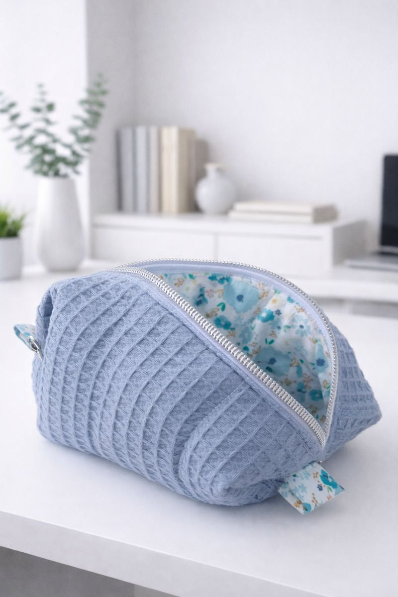 Dusty Blue Quilted Makeup / Cosmetic Bag