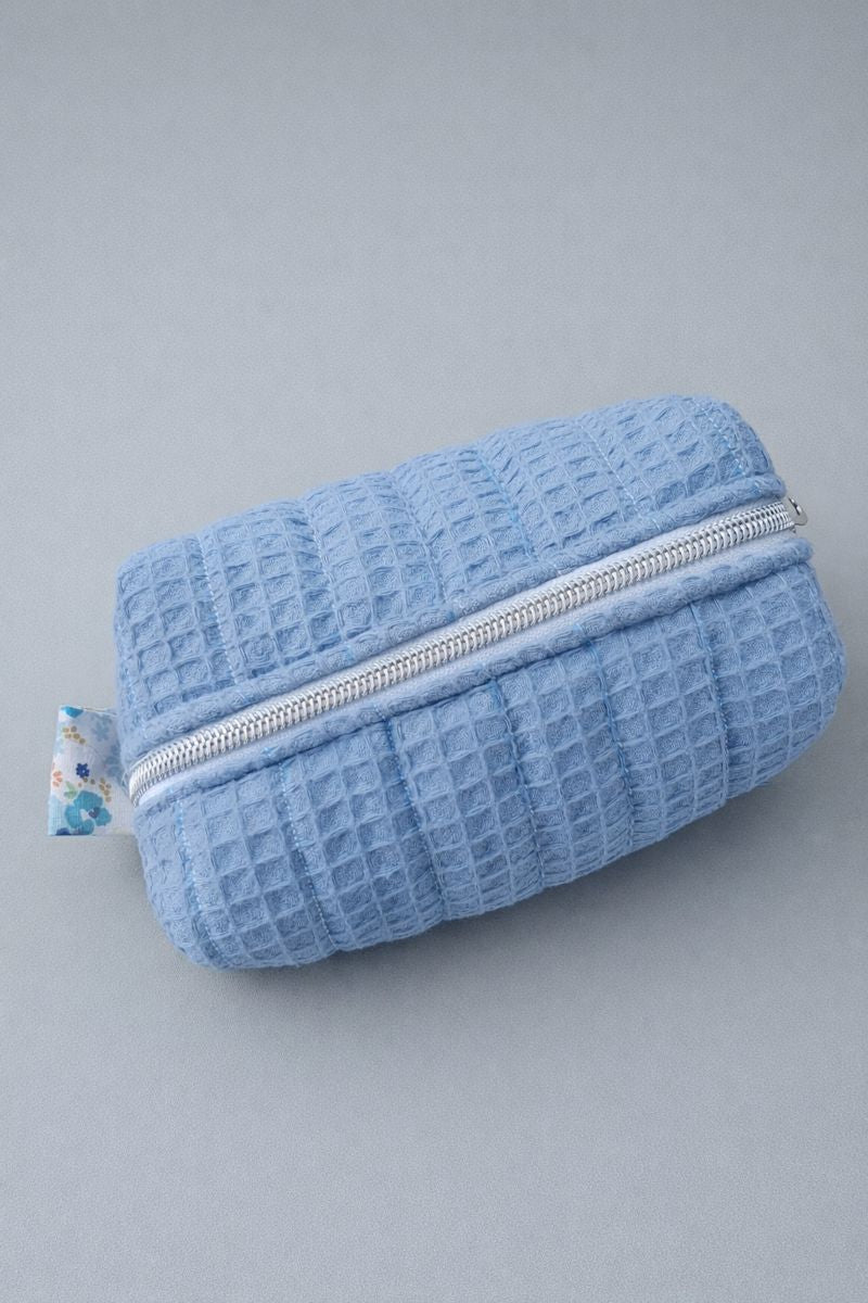 Dusty Blue Quilted Makeup / Cosmetic Bag