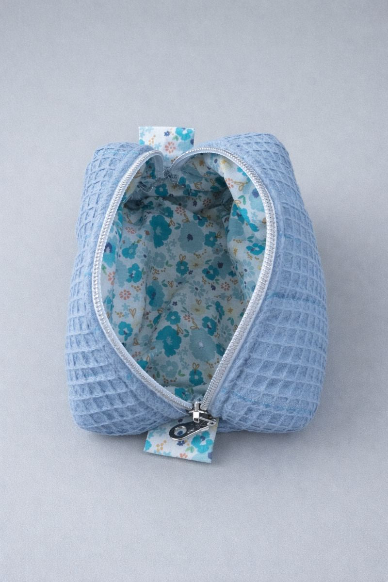 Dusty Blue Quilted Makeup / Cosmetic Bag