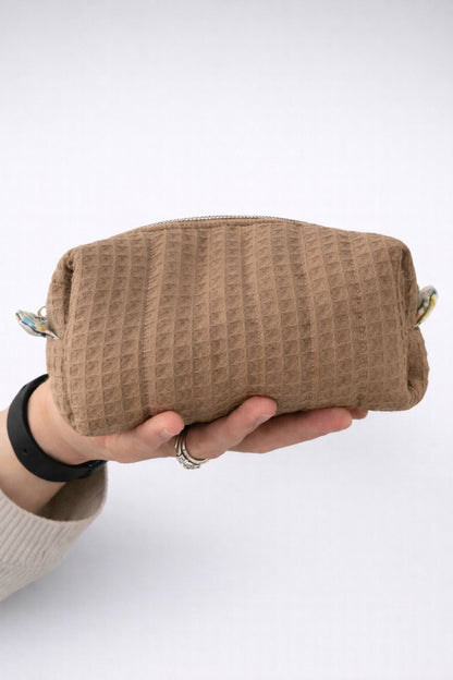 Beige Quilted Makeup / Cosmetic Bag
