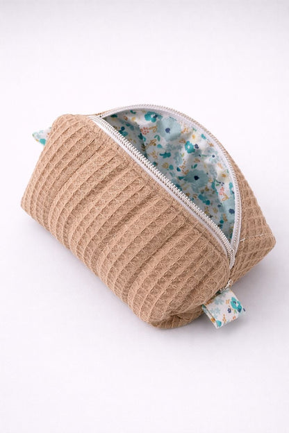 Beige Quilted Makeup / Cosmetic Bag