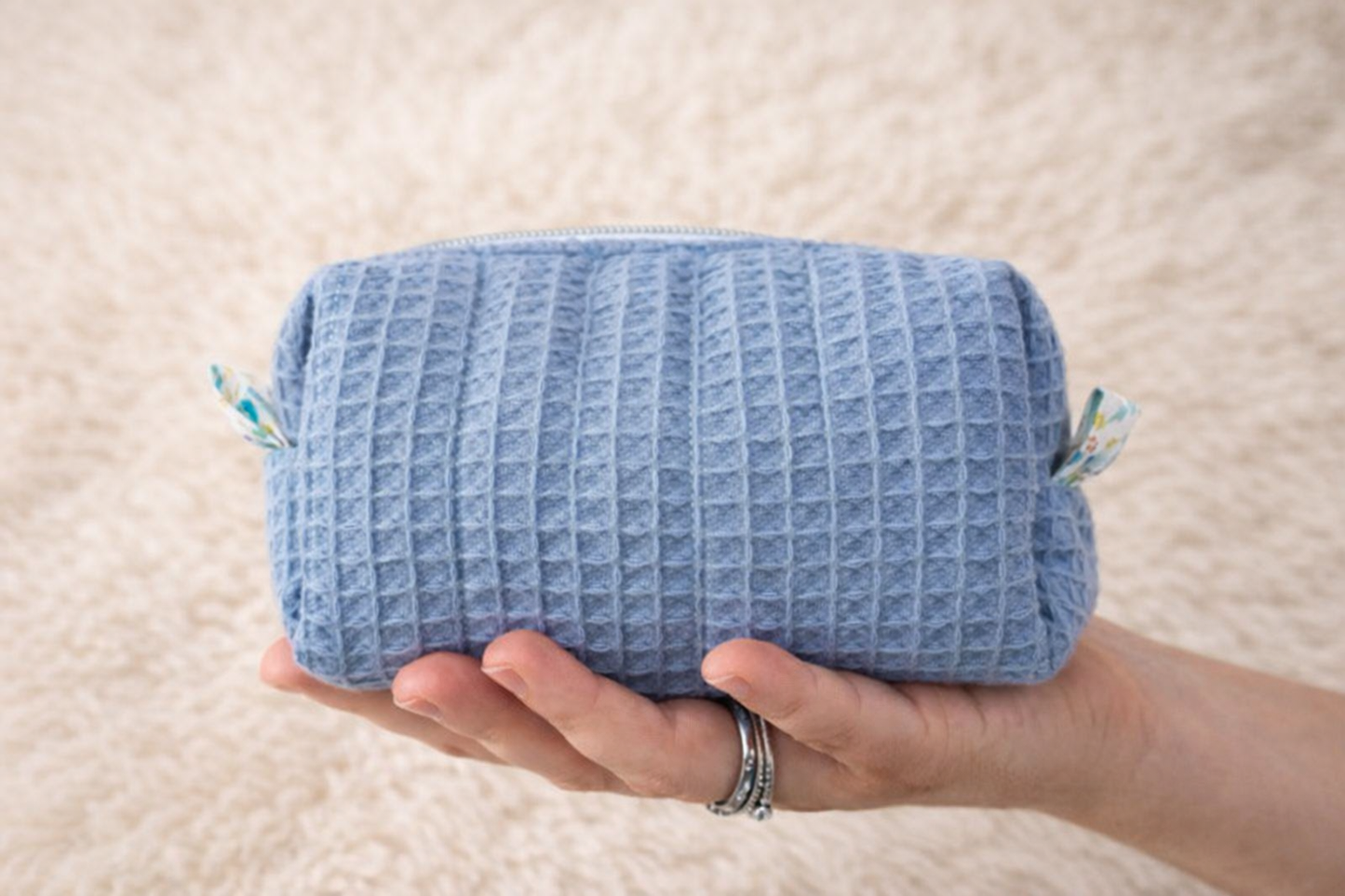 Blue Quilted Makeup / Cosmetic Bag
