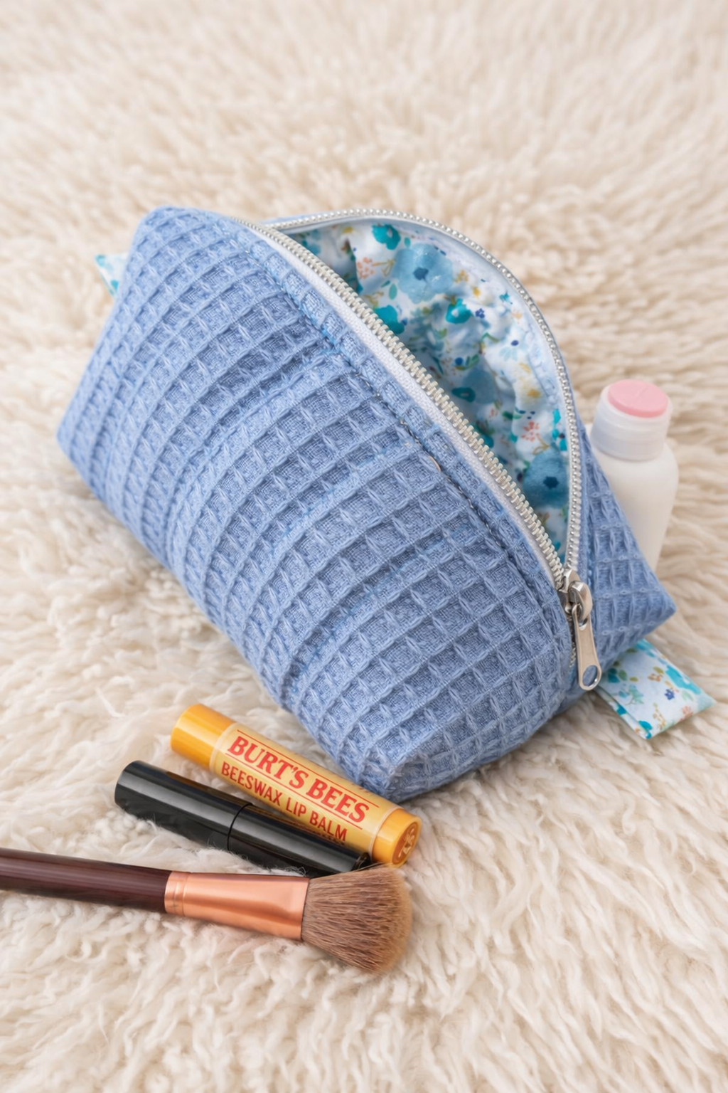 Blue Quilted Makeup / Cosmetic Bag